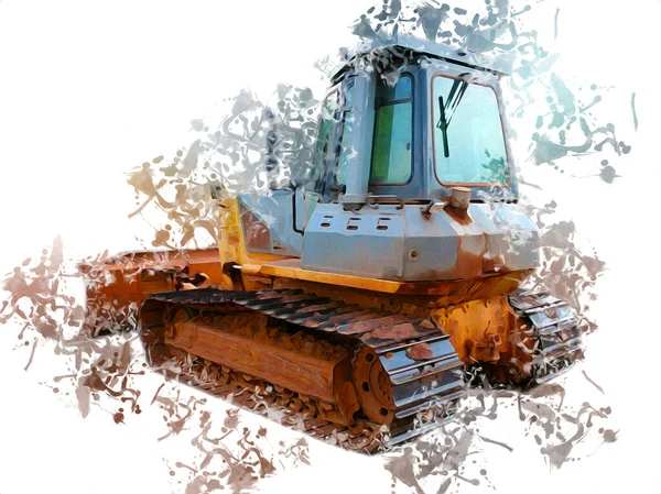 Bulldozer Illustration Färg Konst Grunge Teckning Vintage — Stockfoto