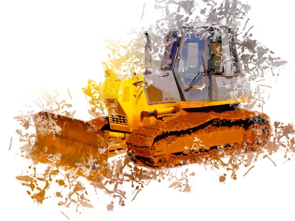 Bulldozer Ilustração Cor Arte Grunge Desenho Vintage — Fotografia de Stock