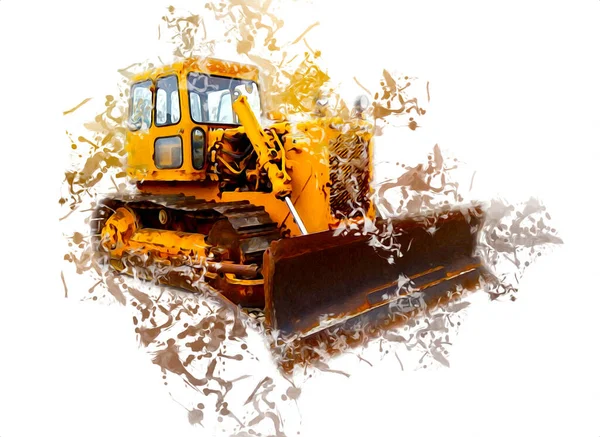 Bulldozer Illustration Färg Konst Grunge Teckning Vintage — Stockfoto