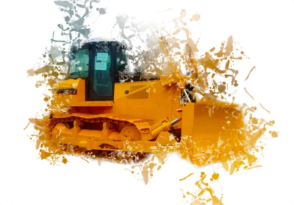 Bulldozer Illustration Couleur Art Grunge Dessin Vintage — Photo