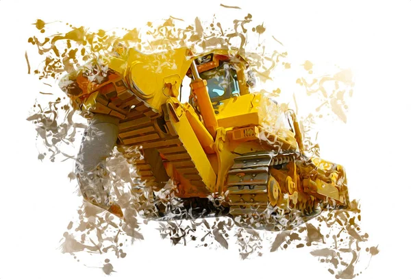 Bulldozer Illustration Couleur Art Grunge Dessin Vintage — Photo