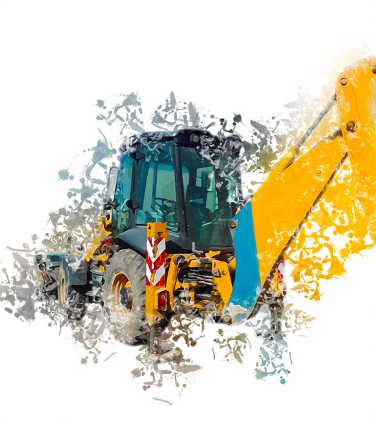 Grävmaskin Traktor Illustration Färg Isolerad Konst Arbete Antika Gamla — Stockfoto