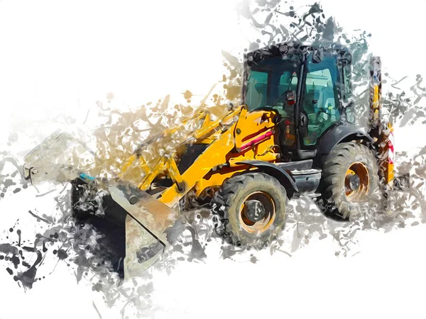 Bagger Traktor Illustration Farbe Isoliert Kunstwerk Antik Alt — Stockfoto