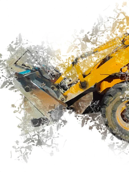 Excavadora Tractor Ilustración Color Aislado Obra Arte Antiguo — Foto de Stock