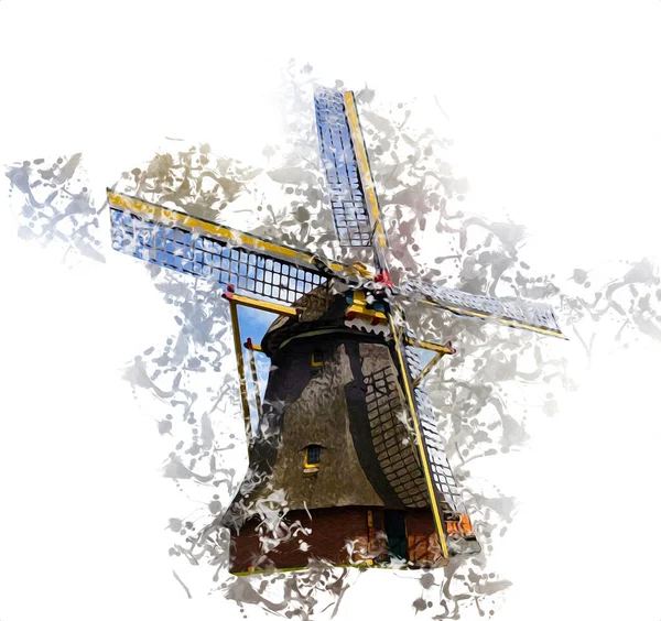 Windmill Old Retro Vintage Drawing Illustration Art — Stock Photo, Image