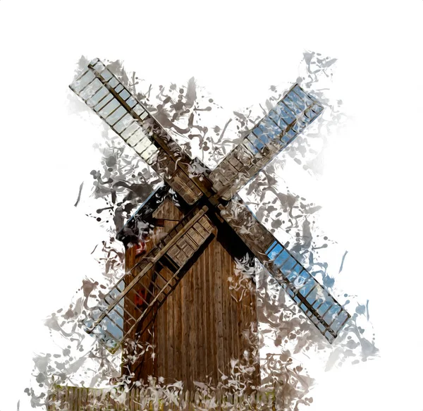 moinho. moinho de vento vintage desenhado à mão. ilustração em