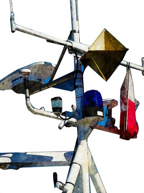 Donanma gemisinde askeri radar takibi, sanat eseri çizimi klasik.