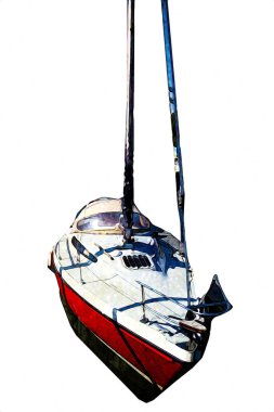 Yelkenli tekneler marina sanat illüstrasyonuna yerleştirildi.