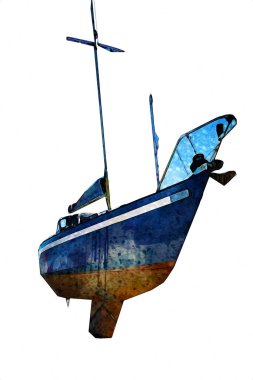 Yelkenli tekneler marina sanat illüstrasyonuna yerleştirildi.