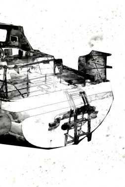 Yelkenli tekneler marina sanat illüstrasyonuna yerleştirildi.