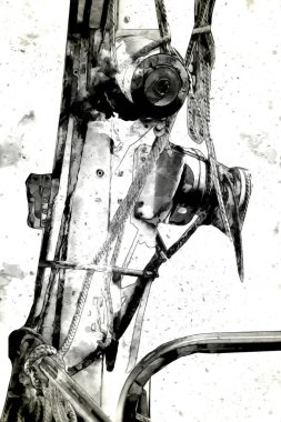 Yelkenli tekneler marina sanat illüstrasyonuna yerleştirildi.