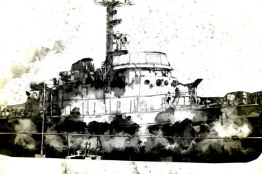 Askeri gemi, Atlantik Denizi 'nin engebeli çizimlerinden geçiyor.