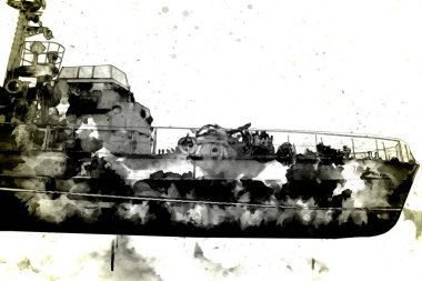 Askeri gemi, Atlantik Denizi 'nin engebeli çizimlerinden geçiyor.