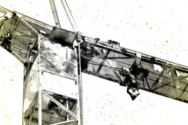 Şantiye iskelesi, klasik resim çizimi olan bir inşaat alanı.