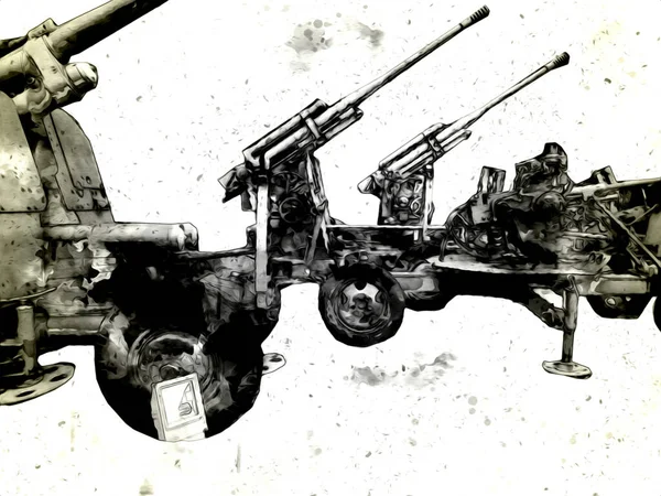 Aereo Pistola Arte Illustrazione Disegno Schizzo Militare — Foto Stock