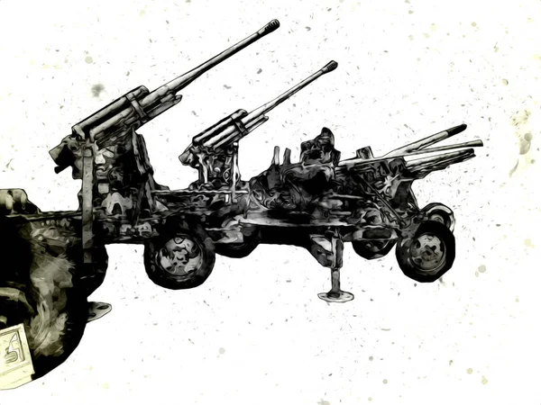 Dibujo Dibujo Militar Ilustración Pistola Antiaérea — Foto de Stock