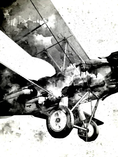 Viejo Avión Combate Aislado Sobre Fondo Blanco Arte Vintage Ilustración —  Fotos de Stock