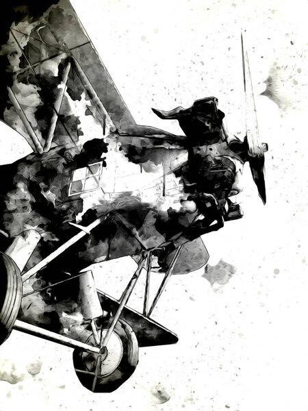 старый истребитель, изолированный на белом фоне искусства винтажной ретро-иллюстрации