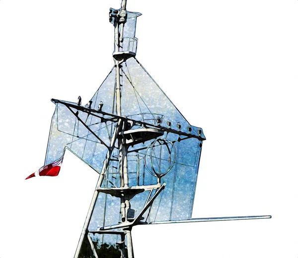 Wojskowy Radar Powietrzny Okręcie Marynarki Wojennej Ilustracja Sztuki Rysunek Vintage — Zdjęcie stockowe