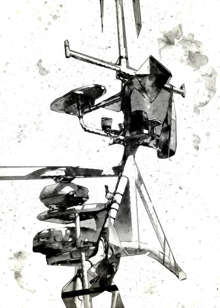 Radar Militar Vigilancia Aérea Buque Marina Ilustración Arte Dibujo Vintage —  Fotos de Stock