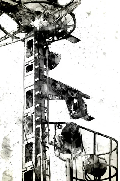 Wojskowy Radar Powietrzny Okręcie Marynarki Wojennej Ilustracja Sztuki Rysunek Vintage — Zdjęcie stockowe