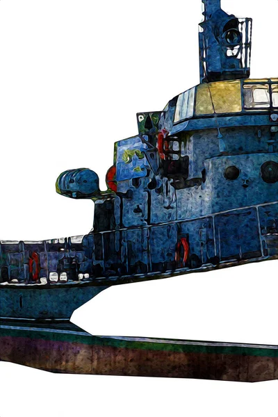 Barco Militar Pasa Por Mar Atlántico Áspero Ilustración Vintage Arte —  Fotos de Stock