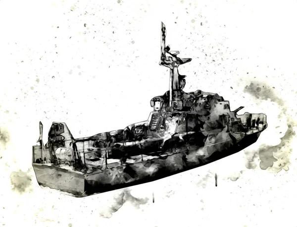 Nave Militare Passa Attraverso Ruvido Mare Atlantico Illustrazione Vintage Retrò — Foto Stock