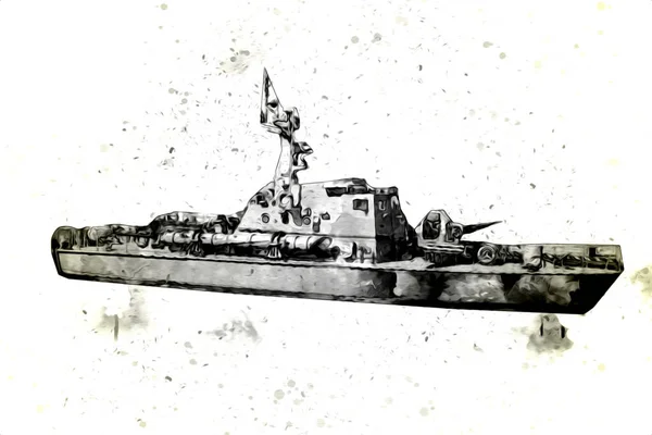Nave Militare Passa Attraverso Ruvido Mare Atlantico Illustrazione Vintage Retrò — Foto Stock
