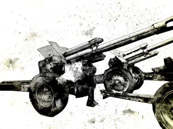 Battlefield Cannon Military Art Illustration Drawing Sketch — Stock Photo, Image