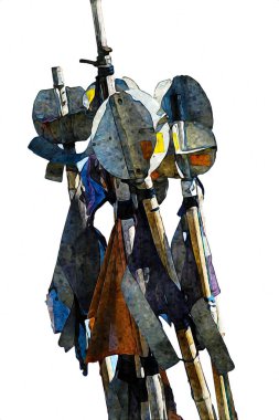 Rüzgarda dalgalanan renkli deniz yelkenli bayrakları sanat eseri çizimleri