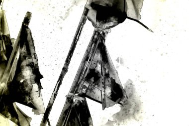 Rüzgarda dalgalanan renkli deniz yelkenli bayrakları sanat eseri çizimleri