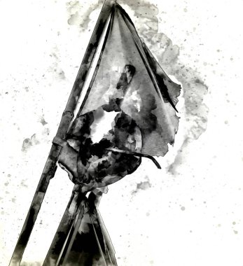 Rüzgarda dalgalanan renkli deniz yelkenli bayrakları sanat eseri çizimleri