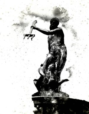 Polonya 'daki Gdansk şehrinin mimarisinin güzel bir görüntüsünün suluboya çizimi veya çizimi