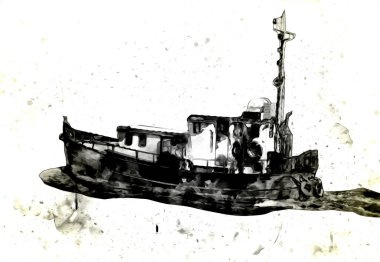 Yelkenli tekneler rıhtıma, liman sanatı illüstrasyonları klasik