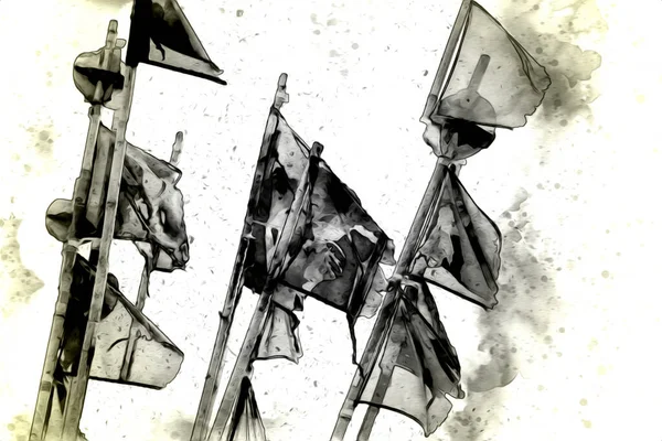 五彩缤纷的航海旗在风中飘扬 艺术图解古董画 — 图库照片