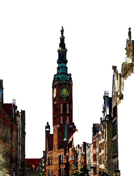 Dibujo Acuarela Ilustración Una Hermosa Vista Arquitectura Ciudad Gdansk Polonia — Foto de Stock