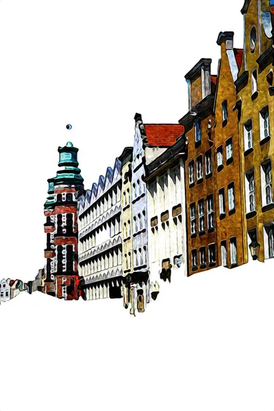 Desenho Aquarela Ilustração Uma Bela Vista Arquitetura Cidade Gdansk Polônia — Fotografia de Stock