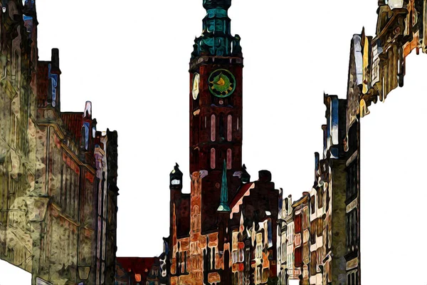 Aquarelschets Illustratie Van Een Prachtig Uitzicht Architectuur Van Stad Gdansk — Stockfoto