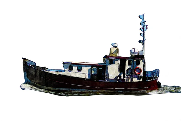 Barcos Vela Arrumados Cais Ilustração Arte Porto Vintage Retro — Fotografia de Stock