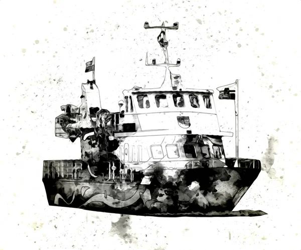 Voiliers Arrimés Jetée Illustration Art Portuaire Vintage Rétro — Photo