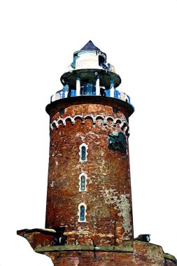 El çizimi suluboya deniz feneri illüstrasyon sanat klasiği çizimi