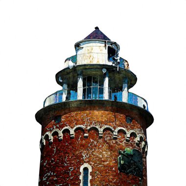 El çizimi suluboya deniz feneri illüstrasyon sanat klasiği çizimi