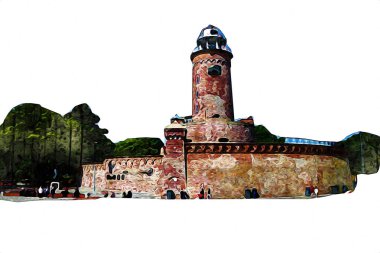 El çizimi suluboya deniz feneri illüstrasyon sanat klasiği çizimi