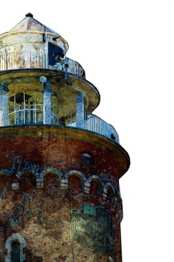 El çizimi suluboya deniz feneri illüstrasyon sanat klasiği çizimi