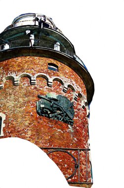El çizimi suluboya deniz feneri illüstrasyon sanat klasiği çizimi