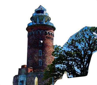 El çizimi suluboya deniz feneri illüstrasyon sanat klasiği çizimi