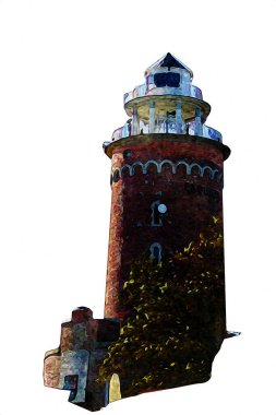 El çizimi suluboya deniz feneri illüstrasyon sanat klasiği çizimi