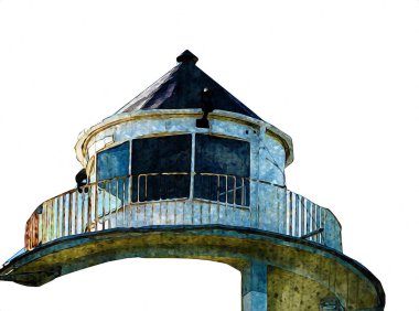 El çizimi suluboya deniz feneri illüstrasyon sanat klasiği çizimi