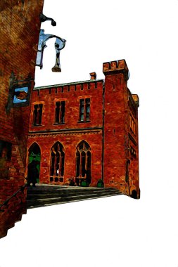 Kolobrzeg eski şehir, belediye binası, poland resim çizimi