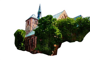 Kolobrzeg eski şehir, belediye binası, poland resim çizimi